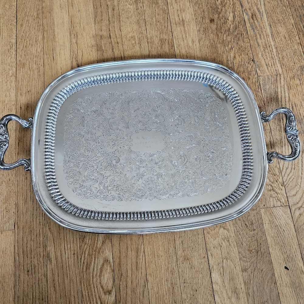 Large handled Sheridan Silverplate serving tray